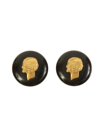 CHANEL 1995 Made Round Mademoiselle Earrings Black