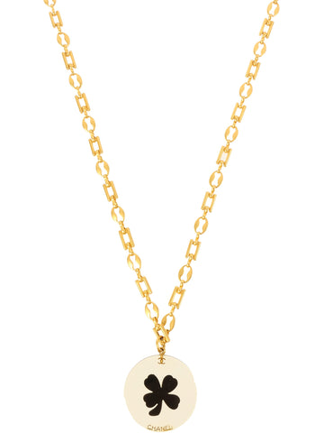CHANEL 2001 Made Round Clover Cc Mark Necklace Clear