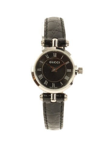 GUCCI Round Face Side Web Detailed Watch Black/Silver