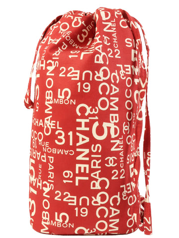 CHANEL Canvas By Sea Drawstring Shouder Bag Red/White