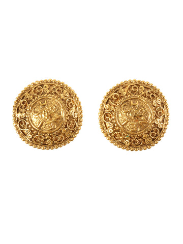 CHANEL Round Design Logo Earrings Gold