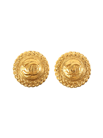 CHANEL Round Edge Design Cc Mark Earrings Gold