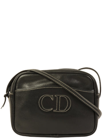 DIOR Logo Stitch Shoulder Bag Black