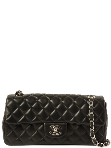 CHANEL Around 2008 Made East West Classic Flap Chain Bag Black