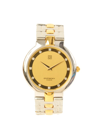 GIVENCHY Rhinestone Round Face Watch Silver/Gold