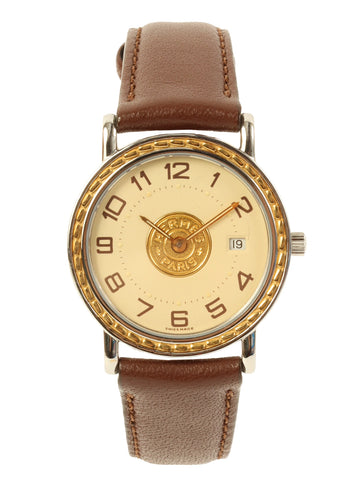 HERMES Sellier Watch Gold/Silver/Brown