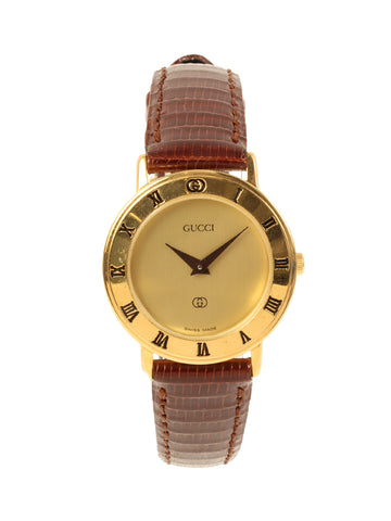 GUCCI Round Logo Face Watch Gold/Brown