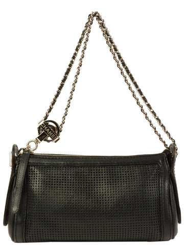 CHANEL Around 2005 Made Punching Leather Cc Mark Chain Shoulder Bag Black