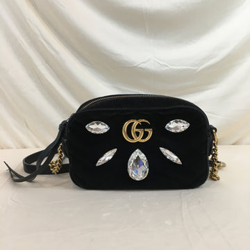 Gucci Black Velvet Crystal Camera Bag Sku# 70071