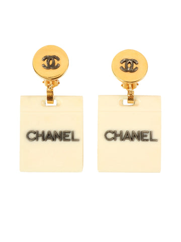 CHANEL Cc Mark Shopping Bag Motif Swing Earrings Gold/White