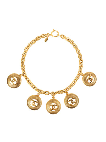 CHANEL 5 Round Cutout Cc Mark Plate Necklace Gold