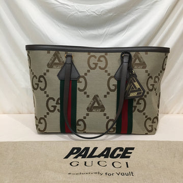 Gucci x Palace Beige GG Jumbo Canvas Web Detail Tote Sku# 71319