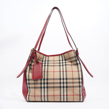Burberry Small Canterbury Tote Horseferry Check / Red Canvas