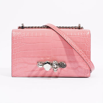 Alexander McQueen Jewelled Satchel Bag Pink Embossed Leather OS