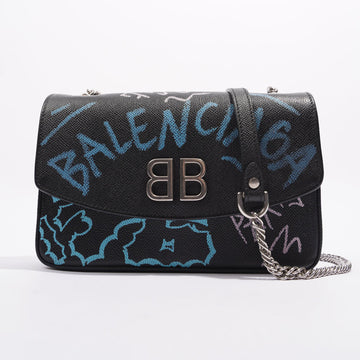 Balenciaga BB Graffiti Chain Wallet  Black / Blue / Pink Leather