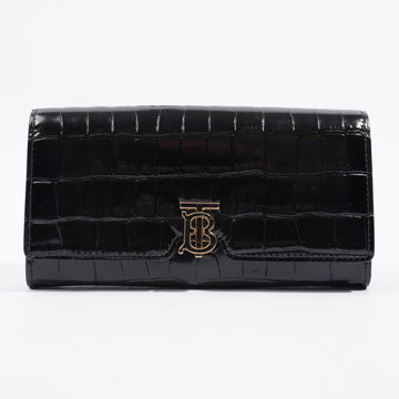 Burberry TB Continental Wallet Black Embossed Leather