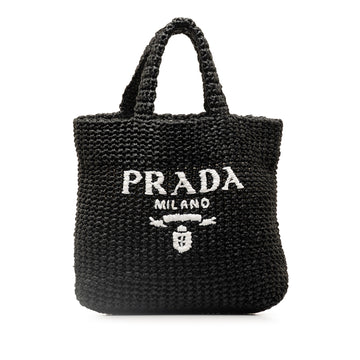 PRADA Small Raffia Logo Tote Tote Bag