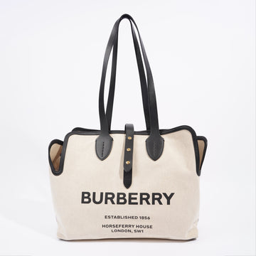 Burberry Soft Belt Tote Cream / Black Canvas Medium