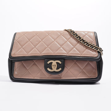 Chanel Two Tone Flap Blush Pink / Black Calfskin Leather
