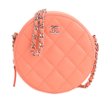 CHANEL Quilted Caviar Round Clutch With Chain Crossbody Bag
