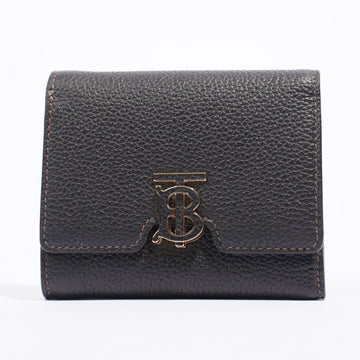 Burberry TB Compact Wallet Black Grained Leather