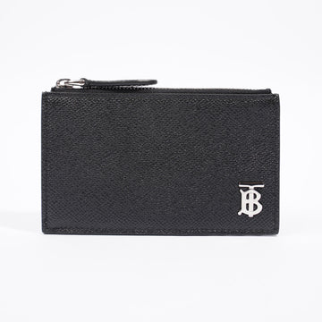 Burberry TB Zip Card Case Black Grained Leather