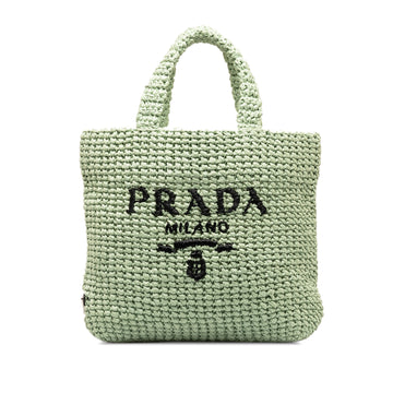 PRADA Small Raffia Logo Tote Bag