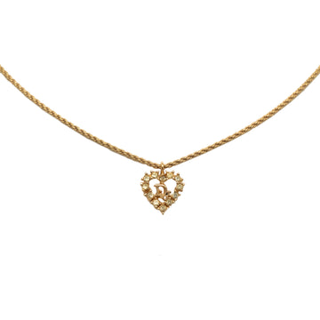 DIOR Logo Rhinestones Heart Pendant Necklace Costume Necklace