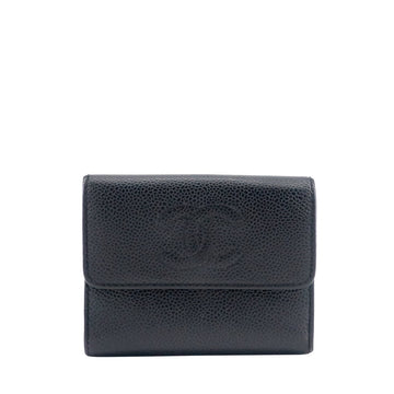CHANEL CC Timeless Trifold Caviar Leather Wallet