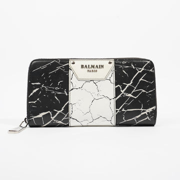 Balmain Marble Effect Wallet Black / White Leather
