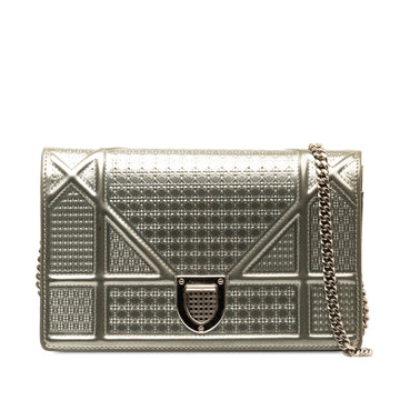 Dior Baby Patent Microcannage Diorama Wallet on Chain Silver
