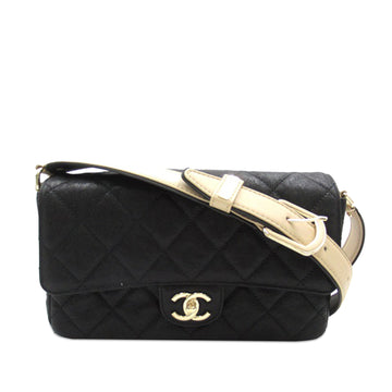 CHANEL Classic Caviar Leather Strap Single Flap Crossbody Bag