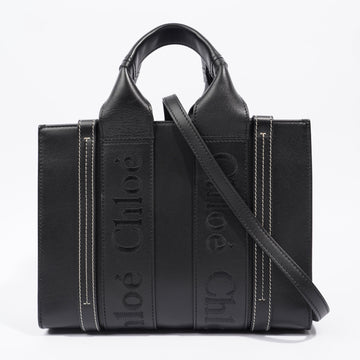 Chloe Woody Tote Black Leather Small