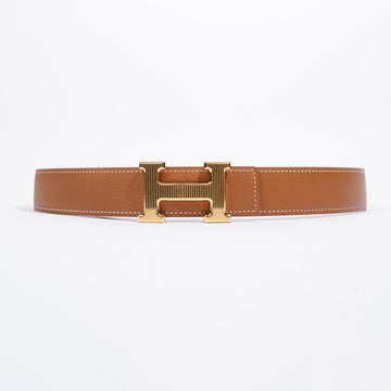 Hermes H Striee Belt Buckle & Reversible Strap Brown / Black Calfskin Leather 32mm