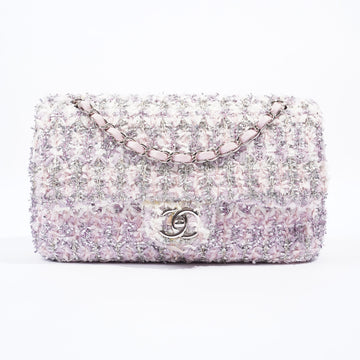 Chanel Classic Single Flap Glitter Tweed Lilac / Cream / Pink Tweed Medium