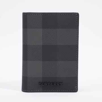Burberry Folding Card Case Charcoal Check Leather