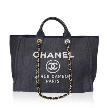 CHANEL MM Navy Gold Hardware Deauville Tote