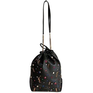 SAINT LAURENT Saint Laurent Saint Laurent Teddy Bucket shoulder bag in black leather with multicolored stones