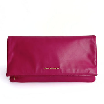 SAINT LAURENT Saint Laurent Saint Laurent maxi clutch bag in fuchsia leather with golden metal inserts