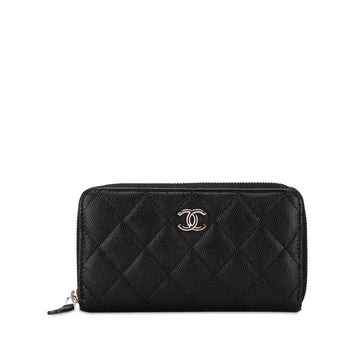 CHANEL CC Quilted Caviar Zip Around Wallet Long Wallets