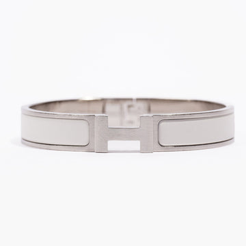 Hermes Clic H Silver / White Enamel Silver Plated GM