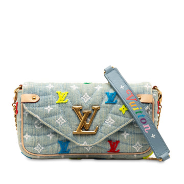 LOUIS VUITTON Embroidered Monogram Denim New Wave Chain Pochette Crossbody Bag