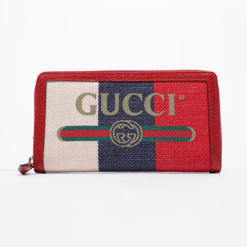 Gucci Zip Around Wallet Red / Navy / Cream Canvas