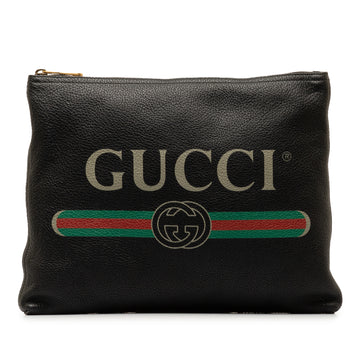GUCCI Logo Leather Clutch Bag
