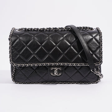 Chanel Chain Around Jumbo Flap Black Leather