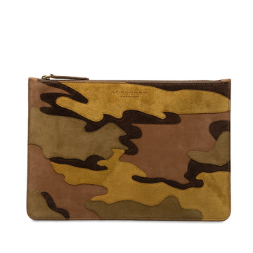 BURBERRY Suede Camouflage Patchwork Clutch Clutch Bag