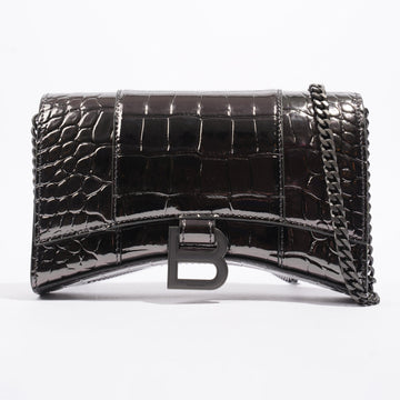 Balenciaga Croc Hourglass Wallet On Chain Dark Silver Embossed Leather