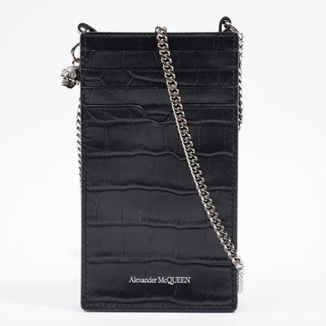 Alexander McQueen Chain Phone Case Black Embossed Leather