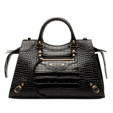 BALENCIAGA Medium Crocodile Embossed Leather Neo Classic Bag