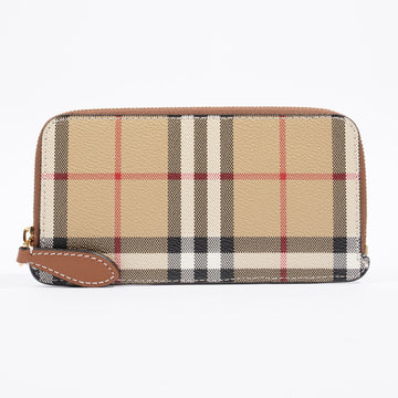 Burberry Vintage Check Zip Card Holder Check / Beige / Brown Canvas Long
